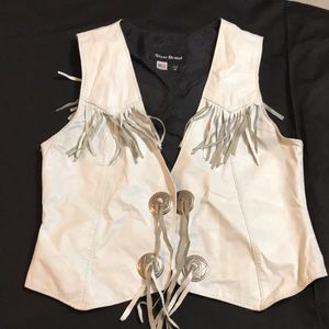 Leather white vest with fringe Made in USA sz M